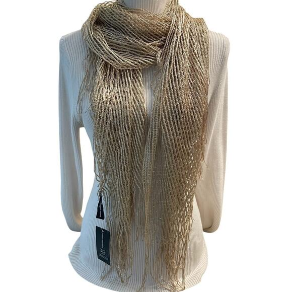 INC Crochet Scarf Metallic Sand Fishnet Wrap Sparkle Oblong NWT - Picture 1 of 5